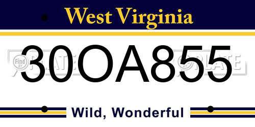 30OA855 West Virginia License Plate