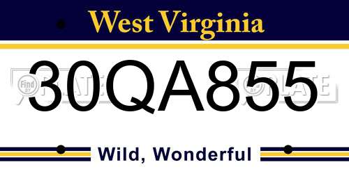 30QA855 West Virginia License Plate