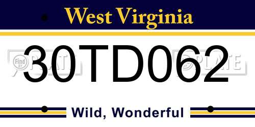 30TD062 West Virginia License Plate