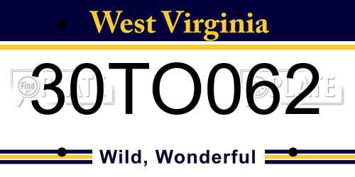 30TO062 West Virginia License Plate