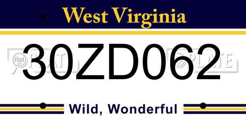 30ZD062 West Virginia License Plate