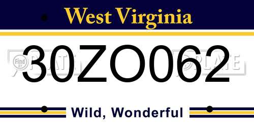 30ZO062 West Virginia License Plate