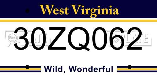 30ZQ062 West Virginia License Plate