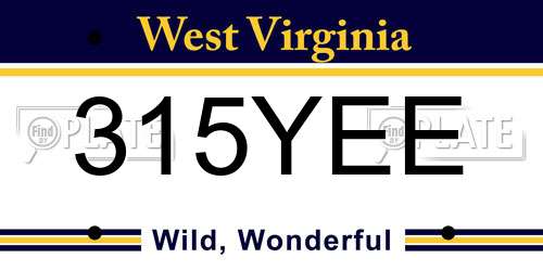 315YEE West Virginia License Plate