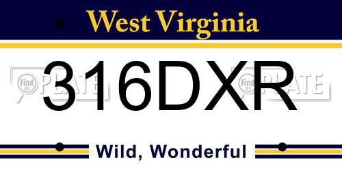 316DXR West Virginia License Plate
