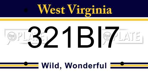 321BI7 West Virginia License Plate