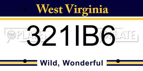 321IB6 West Virginia License Plate
