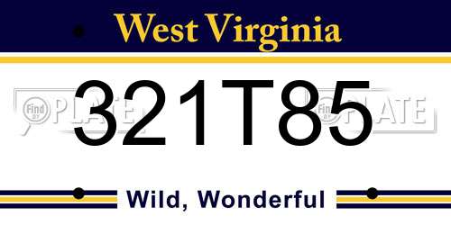 321T85 West Virginia License Plate