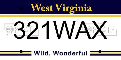 321WAX West Virginia License Plate