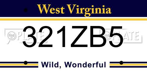 321ZB5 West Virginia License Plate