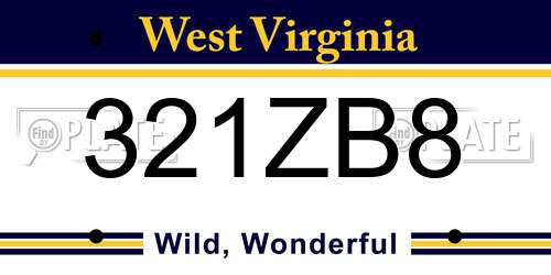321ZB8 West Virginia License Plate