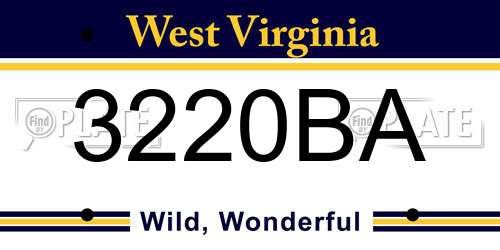 3220BA West Virginia License Plate