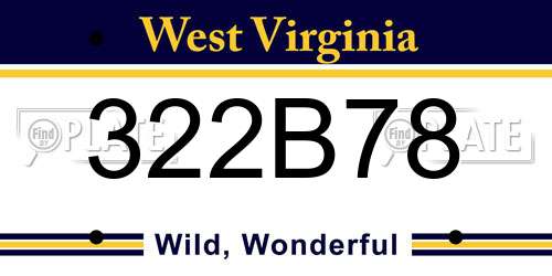 322B78 West Virginia License Plate