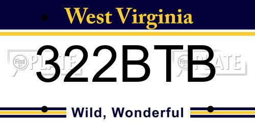 322BTB West Virginia License Plate