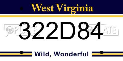 322D84 West Virginia License Plate