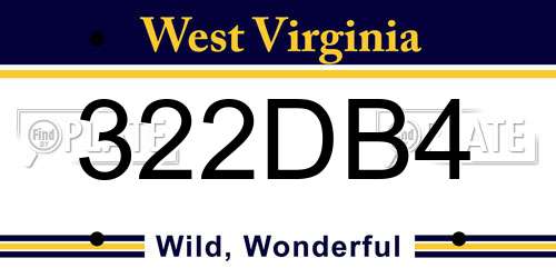 322DB4 West Virginia License Plate