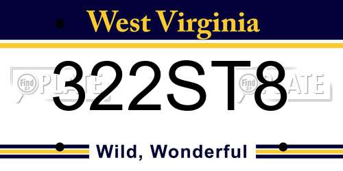 322ST8 West Virginia License Plate