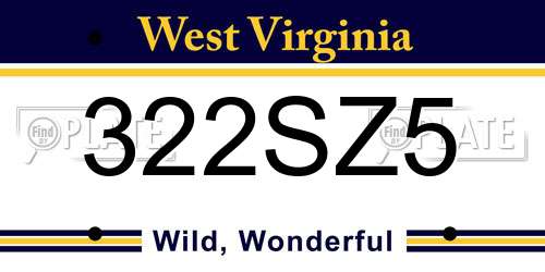 322SZ5 West Virginia License Plate
