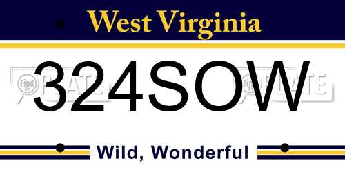 324SOW West Virginia License Plate