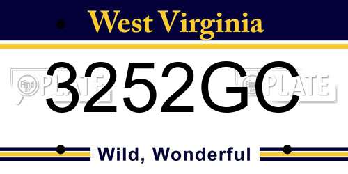 3252GC West Virginia License Plate
