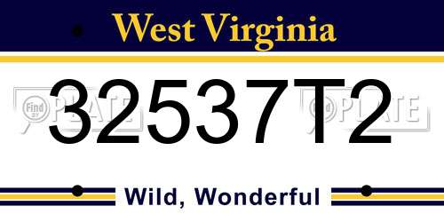 32537T2 West Virginia License Plate