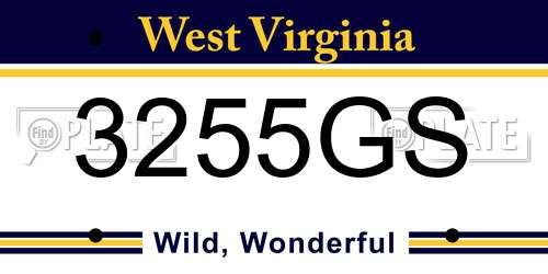 3255GS West Virginia License Plate