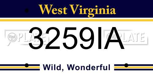3259IA West Virginia License Plate