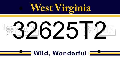 32625T2 West Virginia License Plate