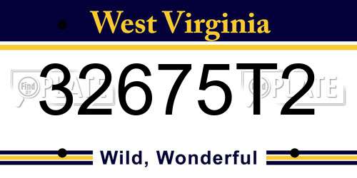 32675T2 West Virginia License Plate