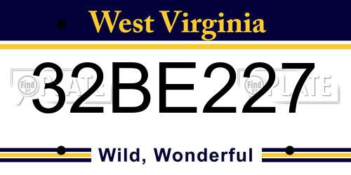 32BE227 West Virginia License Plate