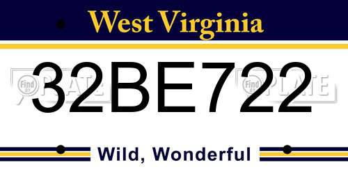 32BE722 West Virginia License Plate