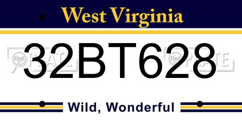 32BT628 West Virginia License Plate