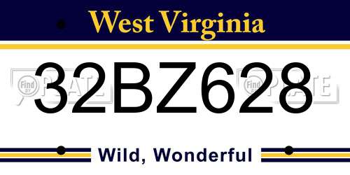 32BZ628 West Virginia License Plate