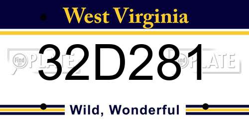 32D281 West Virginia License Plate