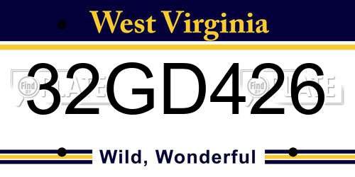 32GD426 West Virginia License Plate