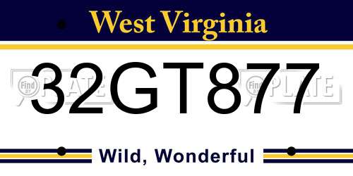 32GT877 West Virginia License Plate