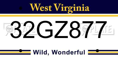 32GZ877 West Virginia License Plate