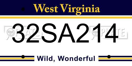 32SA214 West Virginia License Plate