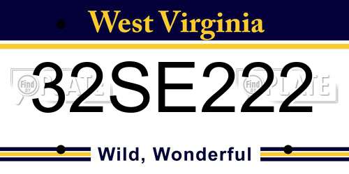 32SE222 West Virginia License Plate
