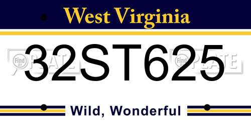 32ST625 West Virginia License Plate