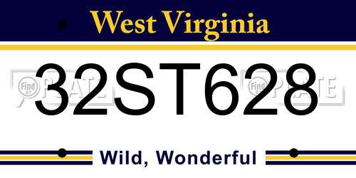 32ST628 West Virginia License Plate