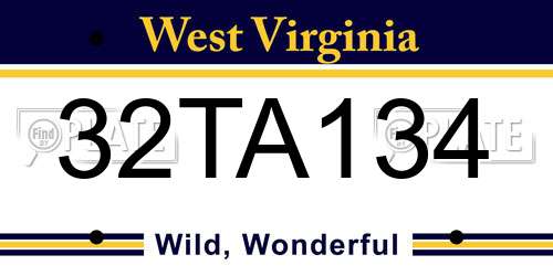32TA134 West Virginia License Plate