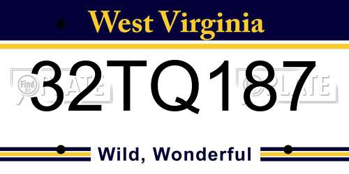 32TQ187 West Virginia License Plate