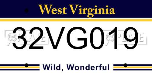 32VG019 West Virginia License Plate