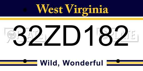 32ZD182 West Virginia License Plate