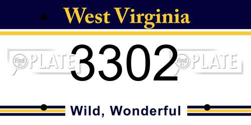 3302 West Virginia License Plate