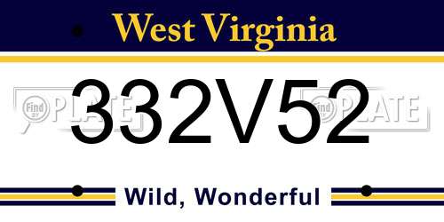 332V52 West Virginia License Plate