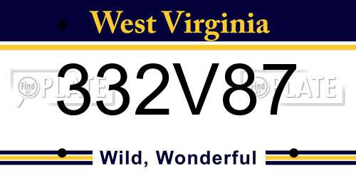 332V87 West Virginia License Plate