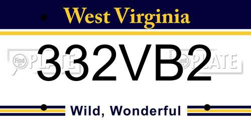 332VB2 West Virginia License Plate