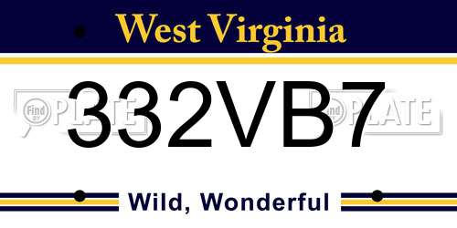 332VB7 West Virginia License Plate